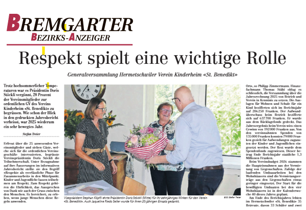 Stationäre Sonderschule, St. Benedikt Hermetschwil - 2026 - 23.06.2026
Bremgarter Bezirks Anzeiger
Gv vom 18.06.2026
